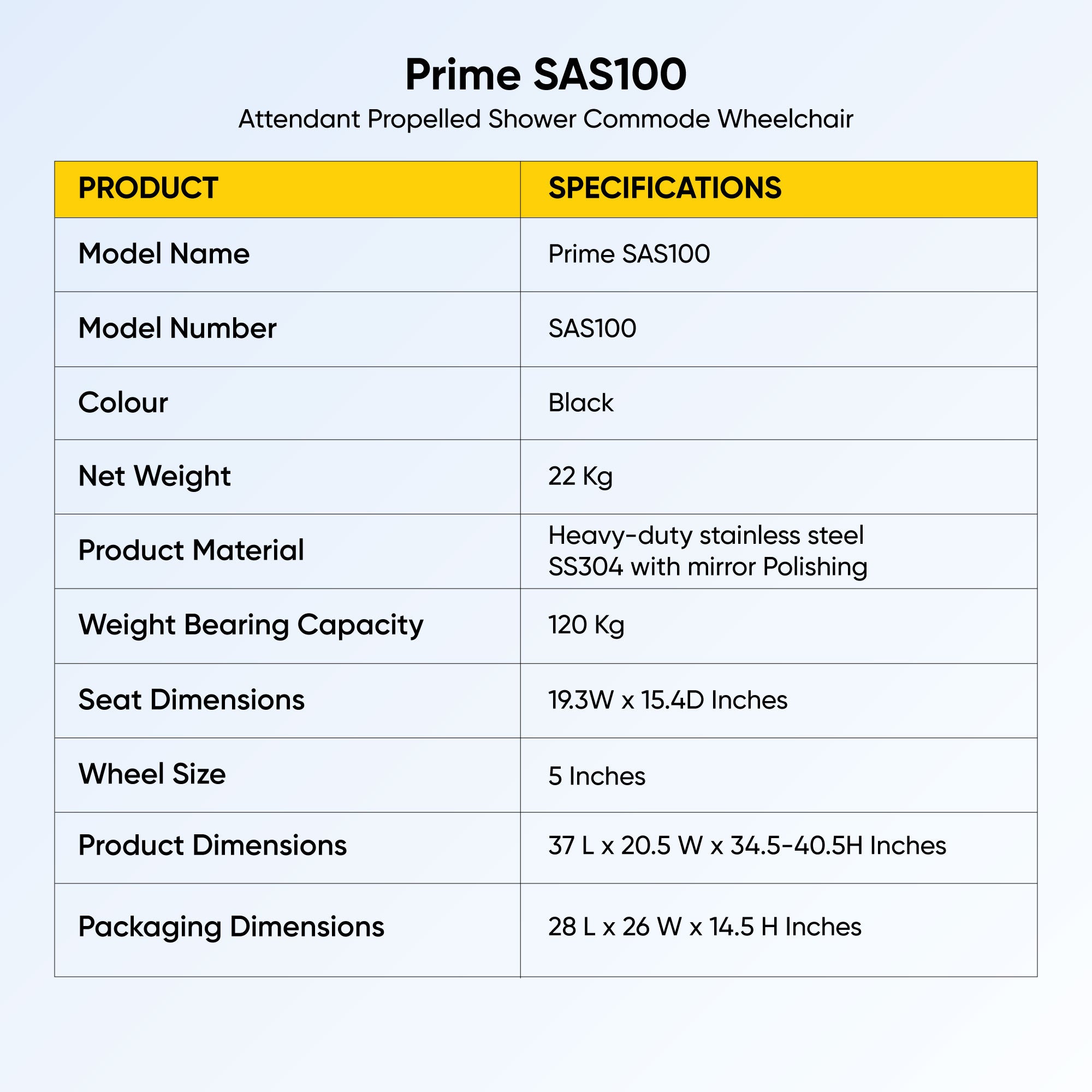 Prime SAS100 | Attendant Propelled Shower Commode Wheelchair