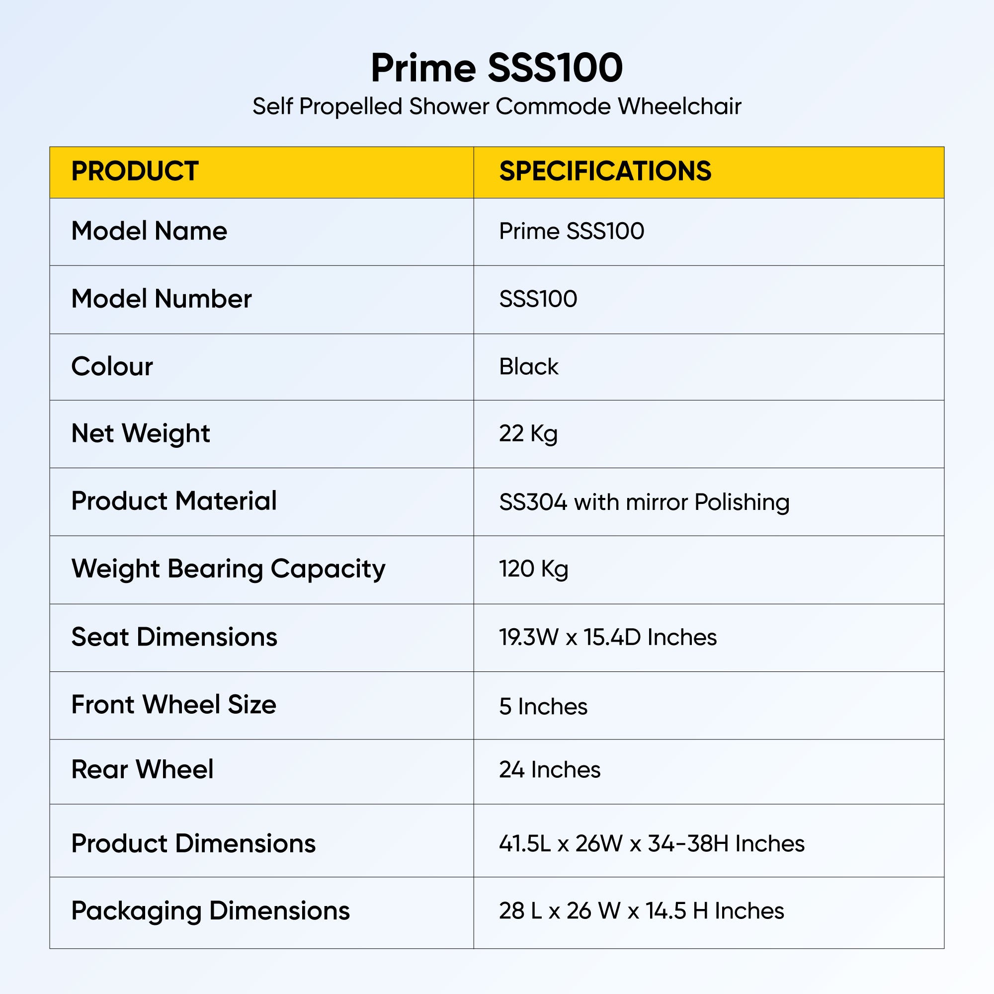 Prime SSS100 | Self Propelled Shower Commode Wheelchair